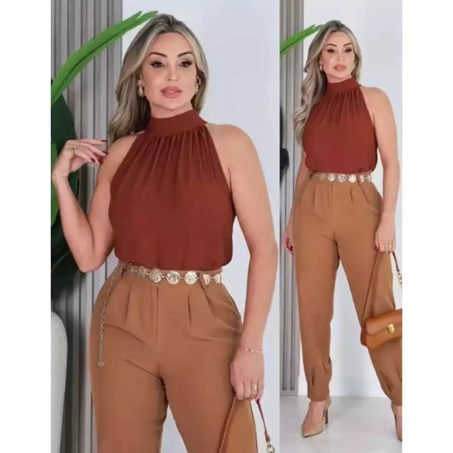 Regata feminino Gola alta com amarração nas costas Simples Glamour