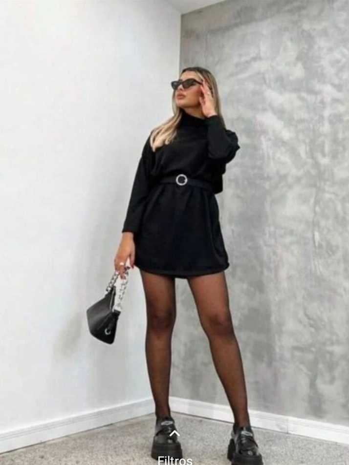 Vestido Poncho Feminino Inverno/Outono com Gola Alta