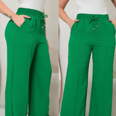 Calça Pantalona Feminina Duna Cintura Alta com Bolso