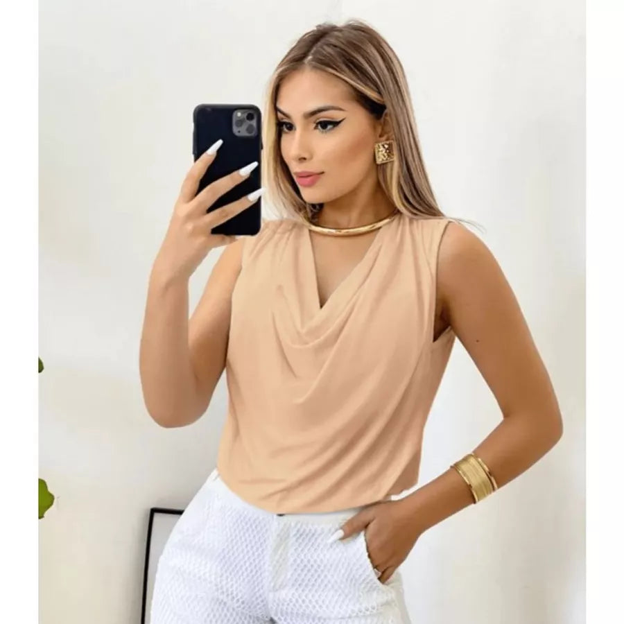 Blusa Feminina Gola Boba Suplex Light Moda Verão Elegante