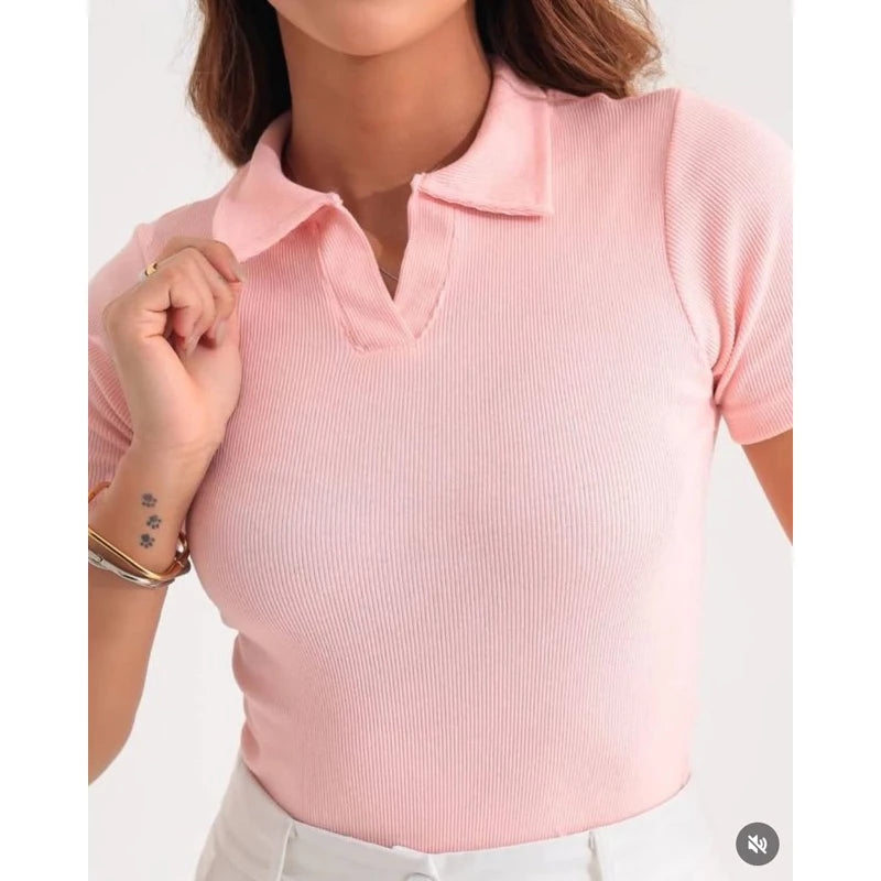 Blusa Polo Feminina Casual – Ribana Algodão Premium Manga Curta