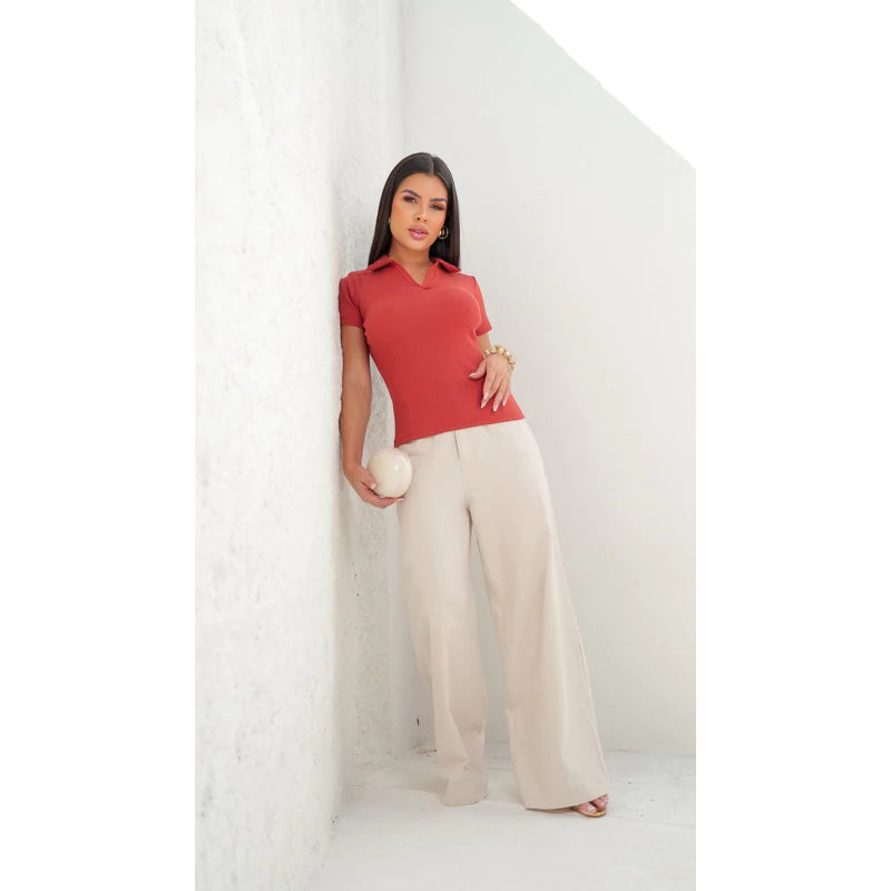 Blusa Polo Feminina Casual – Ribana Algodão Premium Manga Curta
