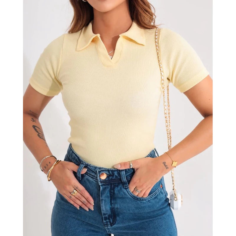 Blusa Polo Feminina Casual – Ribana Algodão Premium Manga Curta