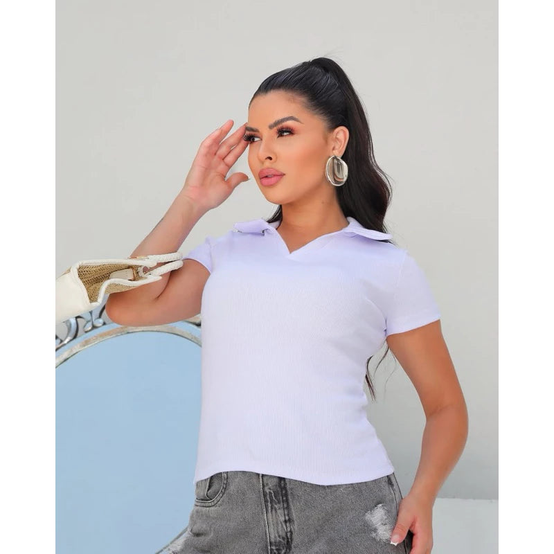 Blusa Polo Feminina Casual – Ribana Algodão Premium Manga Curta