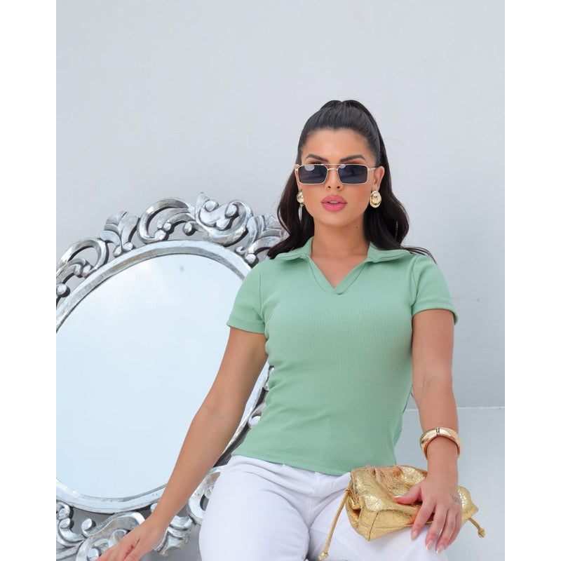 Blusa Polo Feminina Casual – Ribana Algodão Premium Manga Curta