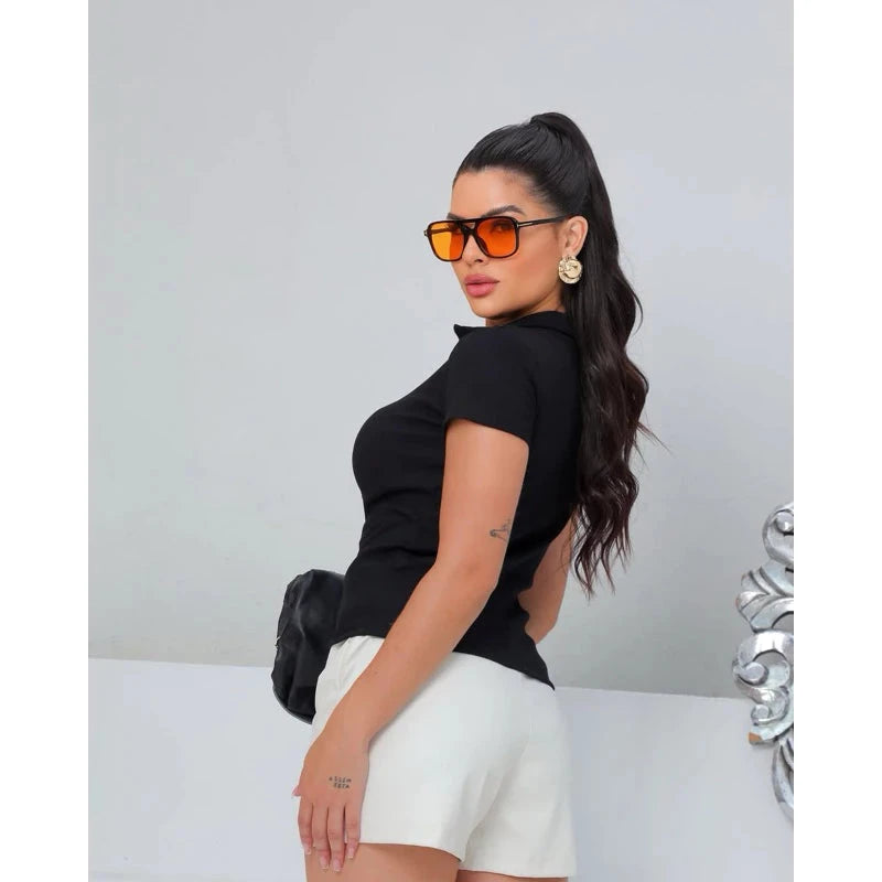 Blusa Polo Feminina Casual – Ribana Algodão Premium Manga Curta Simples Glamour