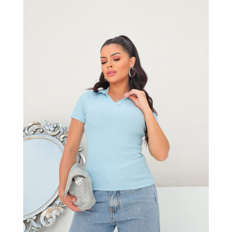 Blusa Polo Feminina Casual – Ribana Algodão Premium Manga Curta