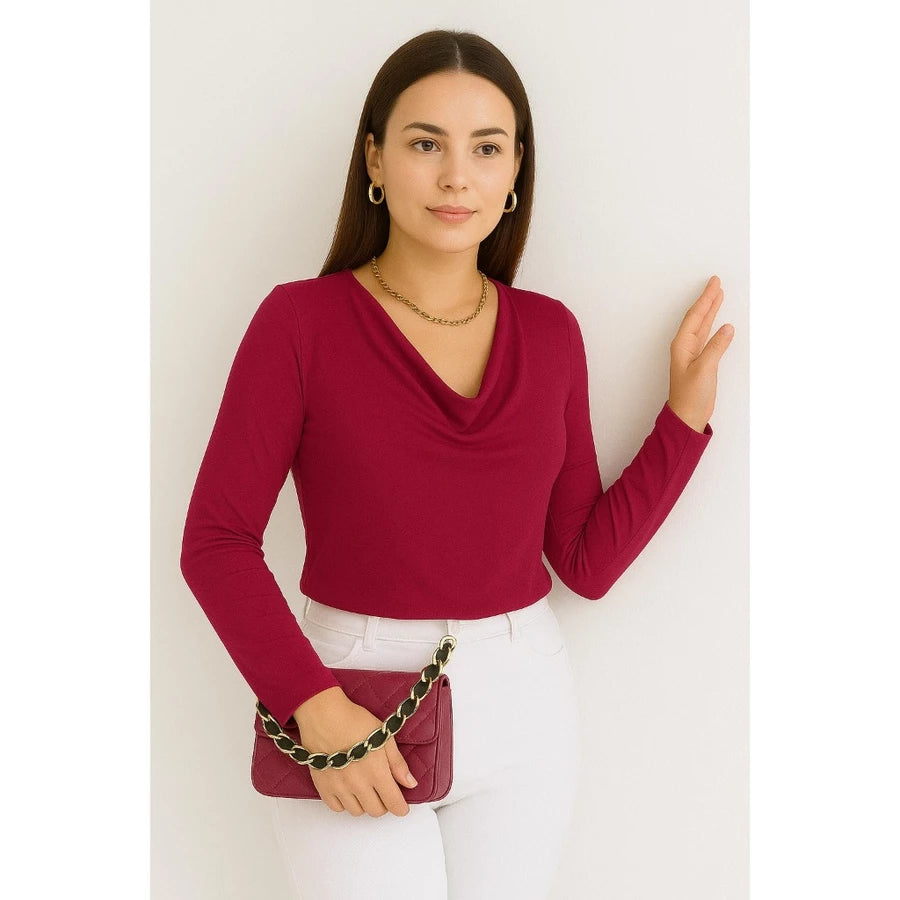 Blusa Feminina Gola Boba Manga Longa Suplex Light Social Elegante Tendência Inverno