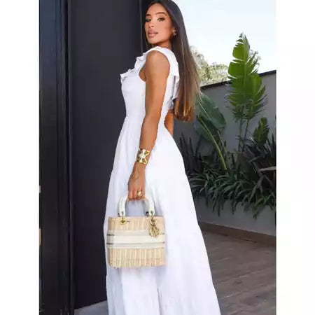 Vestido Longo Feminino Soltinho Nula Manga com Babado