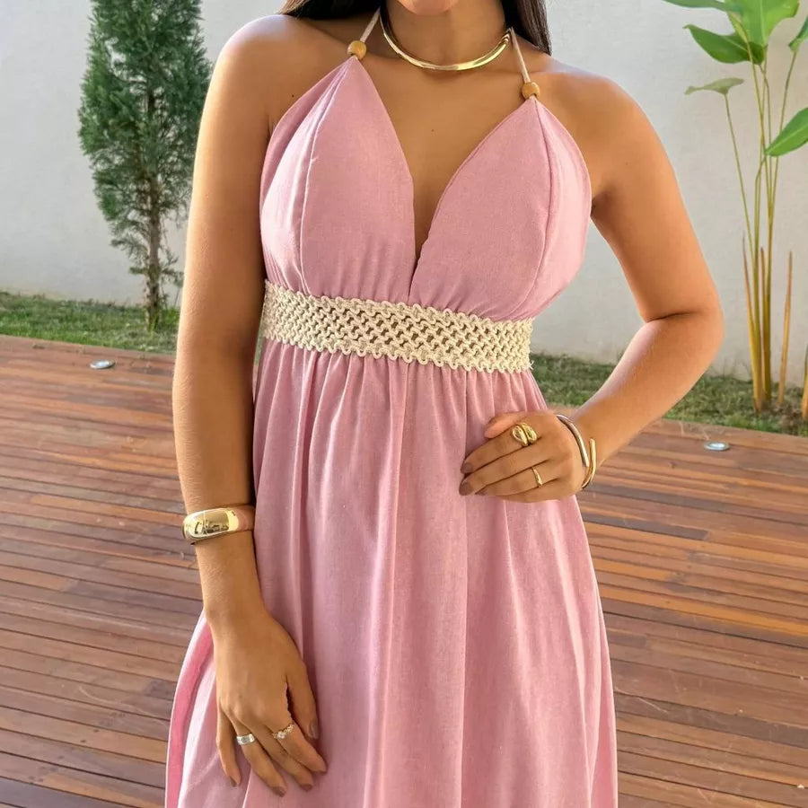Vestido Longo de Linho e Algodão