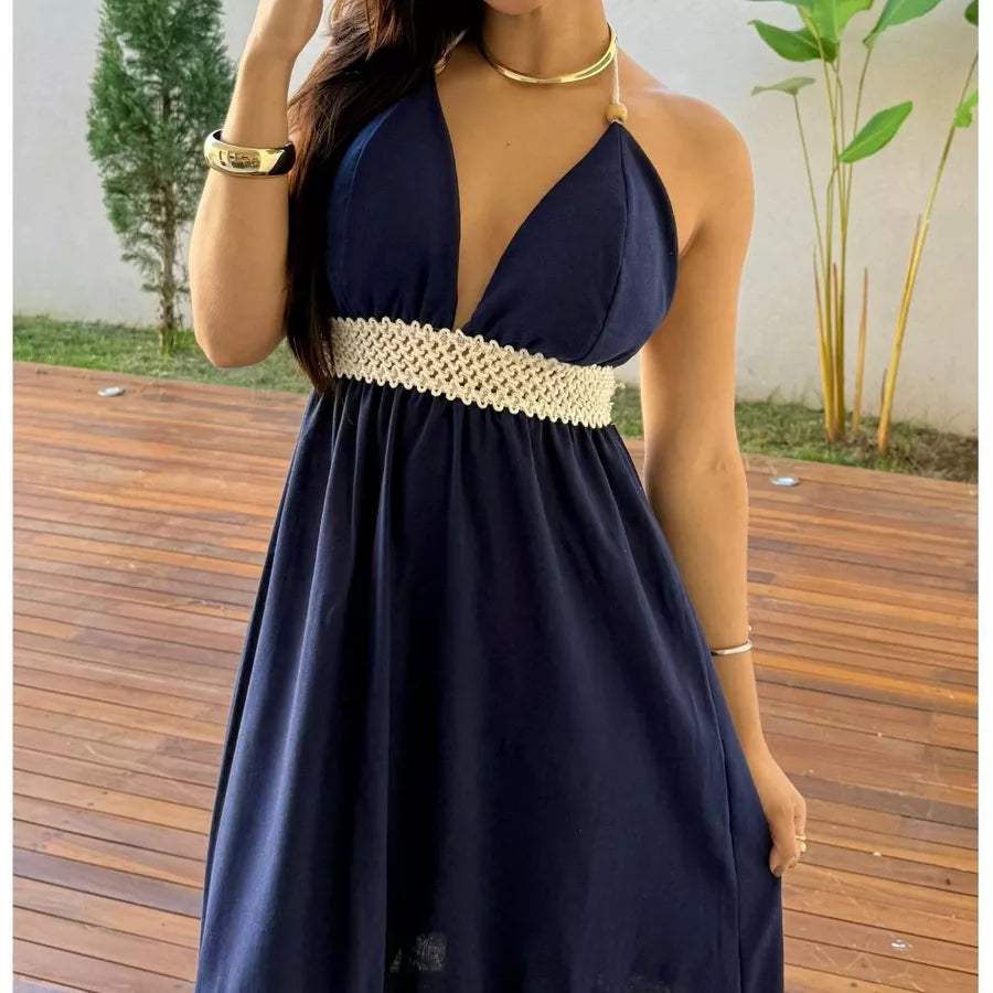 Vestido Longo de Linho e Algodão