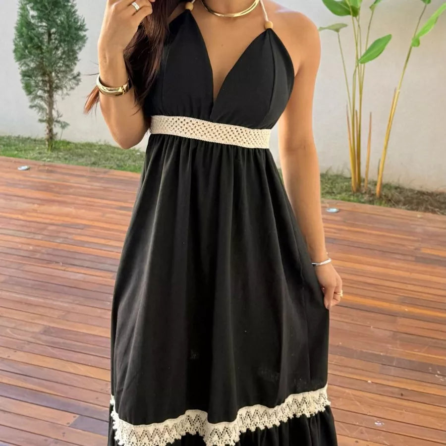 Vestido Longo de Linho e Algodão