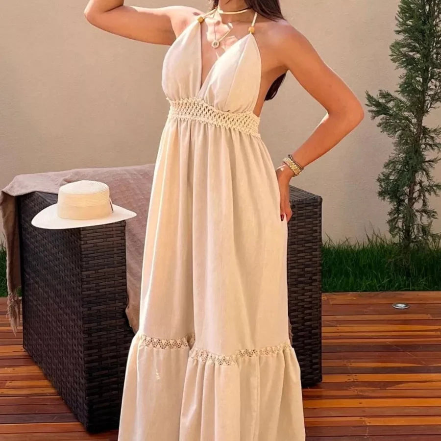 Vestido Longo de Linho e Algodão Simples Glamour