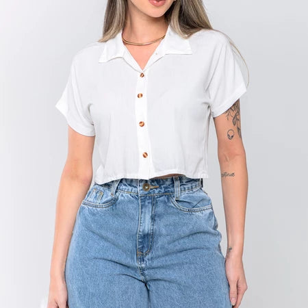 Blusa Camisa Feminina com Botões – Viscose Fresquinha