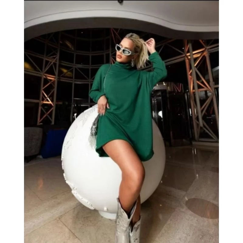 Vestido Poncho Feminino Inverno/Outono com Gola Alta
