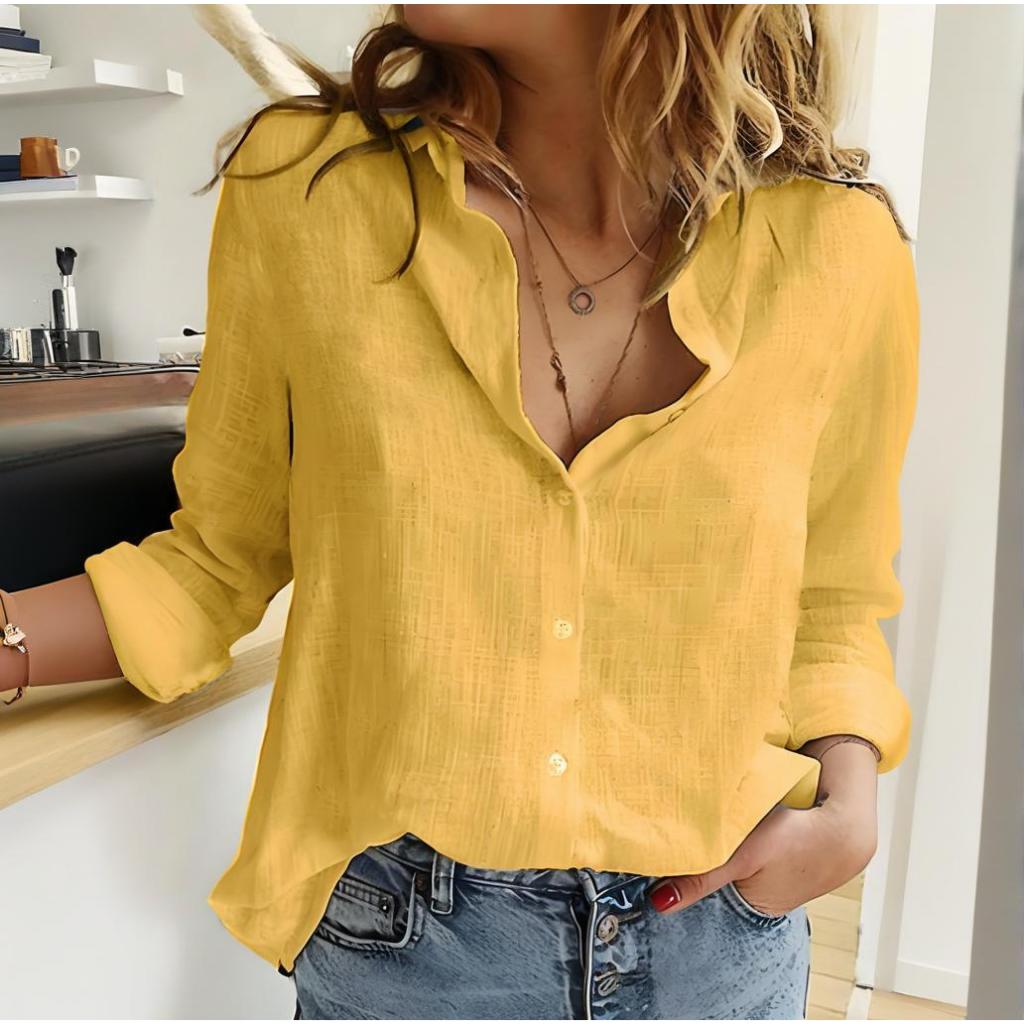 Camisa Feminina de Linho Manga Longa Lisa
