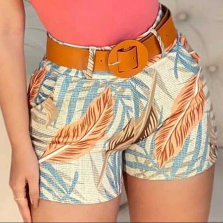 Short Feminino Estampado com Cinto em Suplex Digital