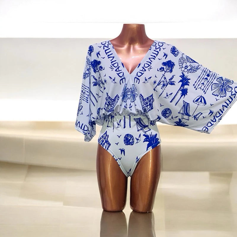 Body Patricinha Tropical Manga Morcego Estampado