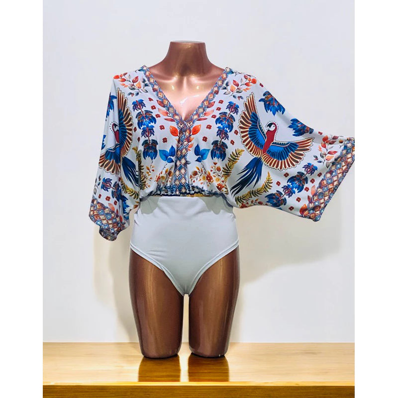 Body Patricinha Tropical Manga Morcego Estampado