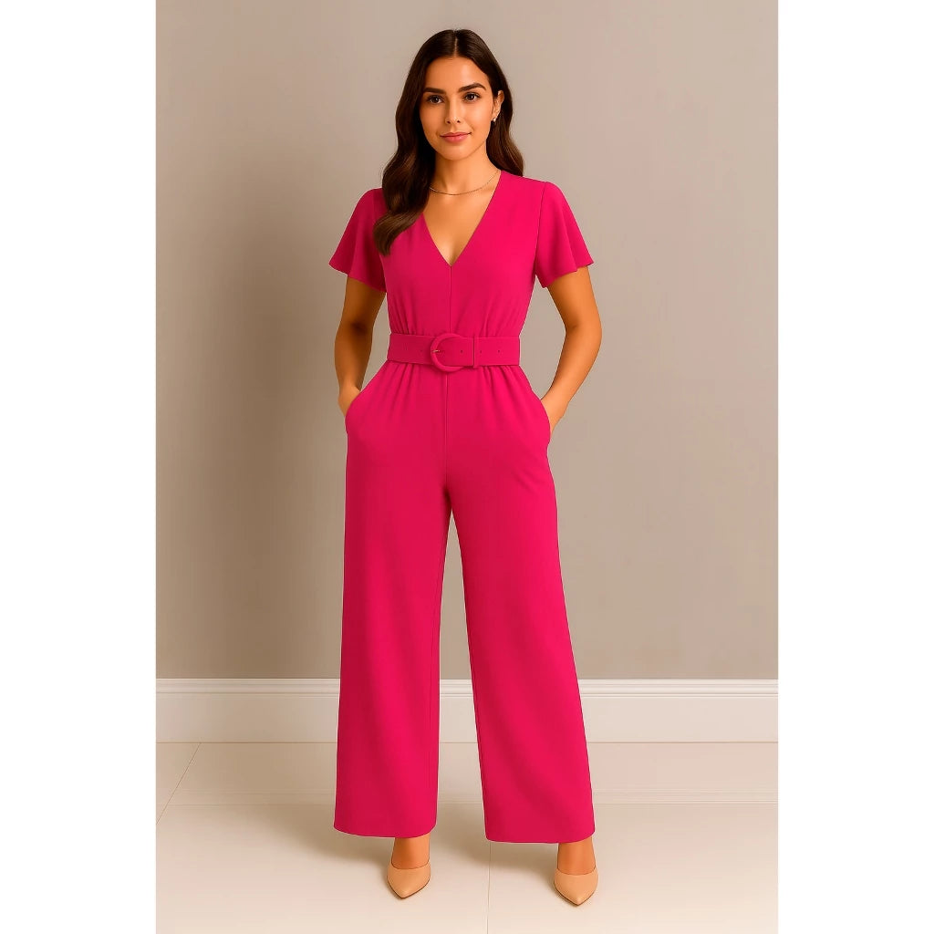Macacão Longo Pantalona Feminino com Cinto Removível