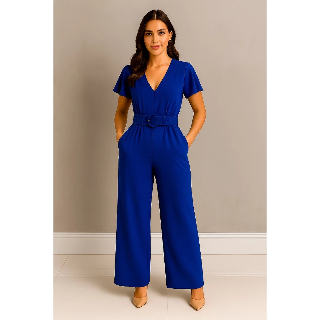 Macacão Longo Pantalona Feminino com Cinto Removível