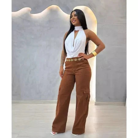 Blusa Feminina Gola Boba Choker Regata – Suplex Light Simples Glamour