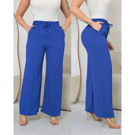 Calça Pantalona Feminina Duna Cintura Alta com Bolso
