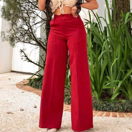Calça Feminina Pantalona Wide Leg Duna com Botão