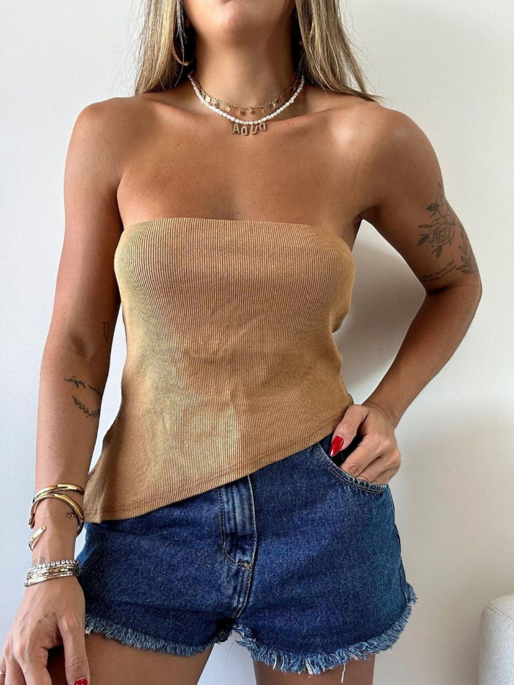 Blusa Tomara que Caia Assimétrica Canelada