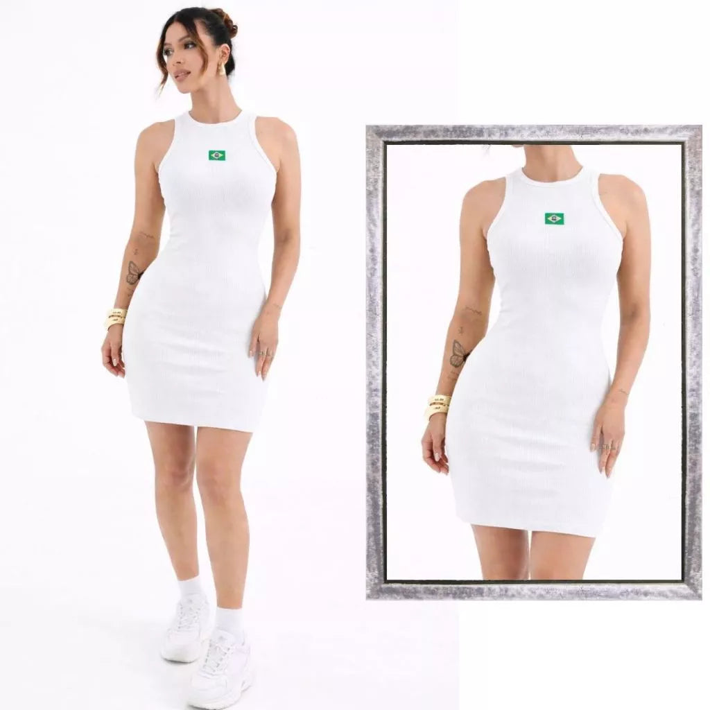 Vestido Tubinho Feminino Brasil com Emblema Bordado – Estilo e Personalidade