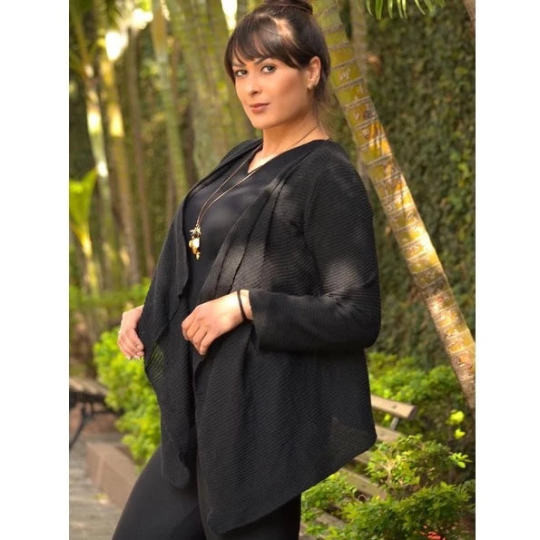 Cardigan Kimono Trico leve e fresco vazadinho para meia estação Feminino Casaco cardigã Manga Longa Alongado