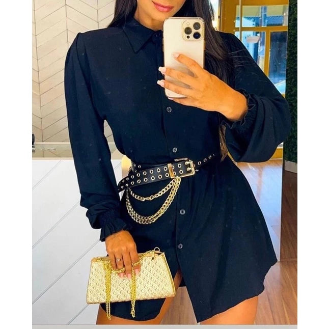 Vestido chamise com punho chemise