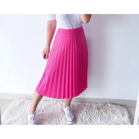Saia Midi Plissada Feminina