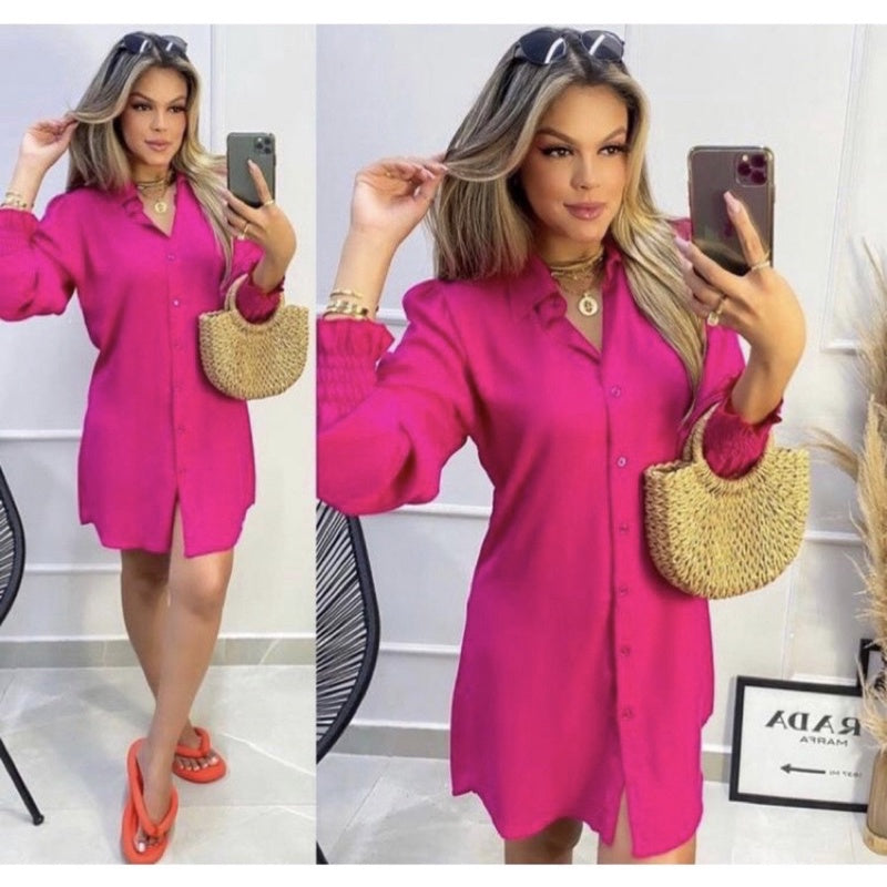 Vestido chamise com punho chemise
