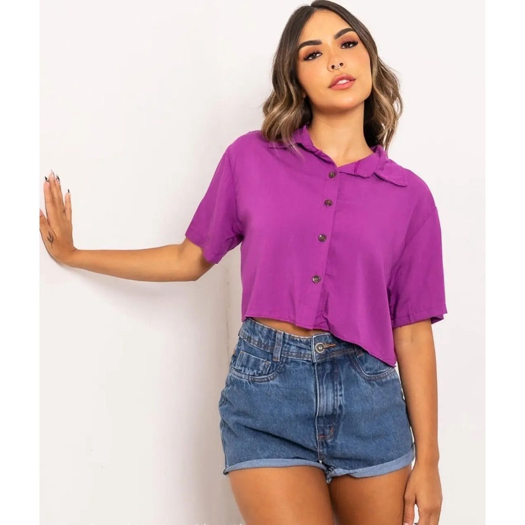 Cropped Camisa Social Botões Em Duna verão