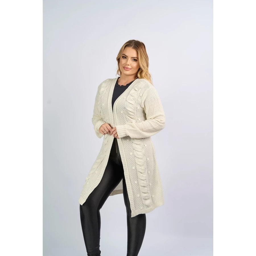 Casaco cardigan Aberto Manga Longa tranças Tricô Inverno