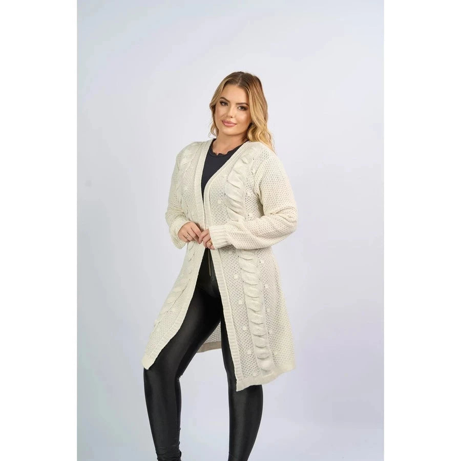 Casaco cardigan Aberto Manga Longa tranças Tricô Inverno Simples Glamour