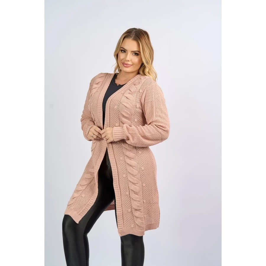 Casaco cardigan Aberto Manga Longa tranças Tricô Inverno