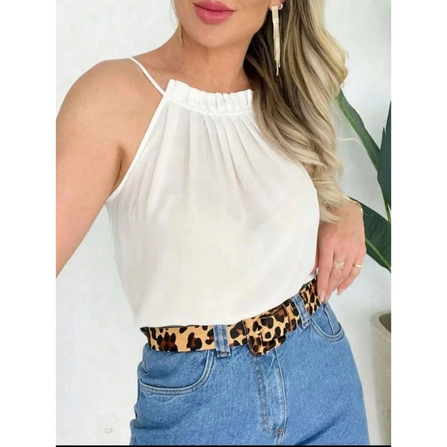 Regata feminina de alça com detalhe de babado Simples Glamour