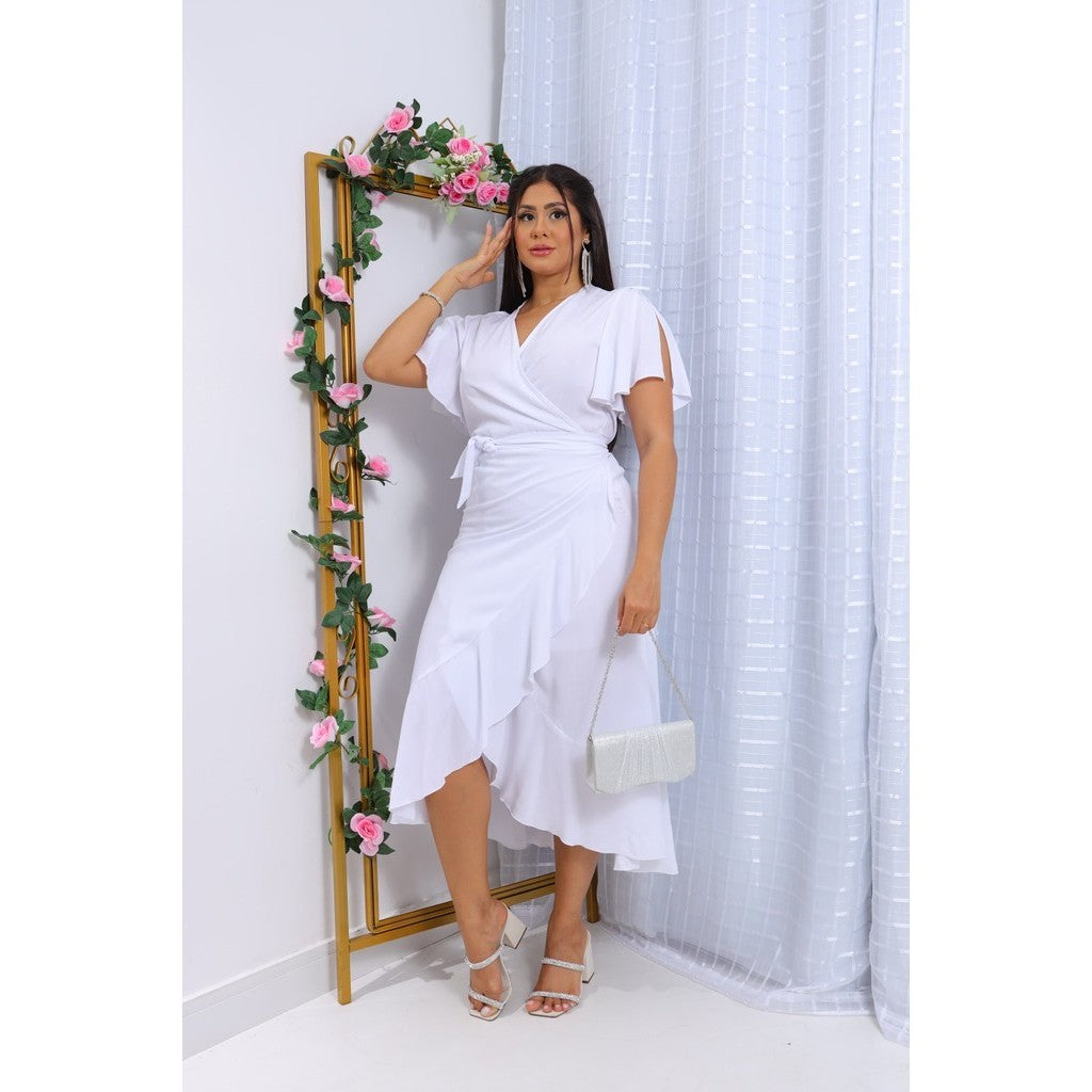 VESTIDO ENVELOPE LONGO VISCOLINHO LISO MANGA CURTO
