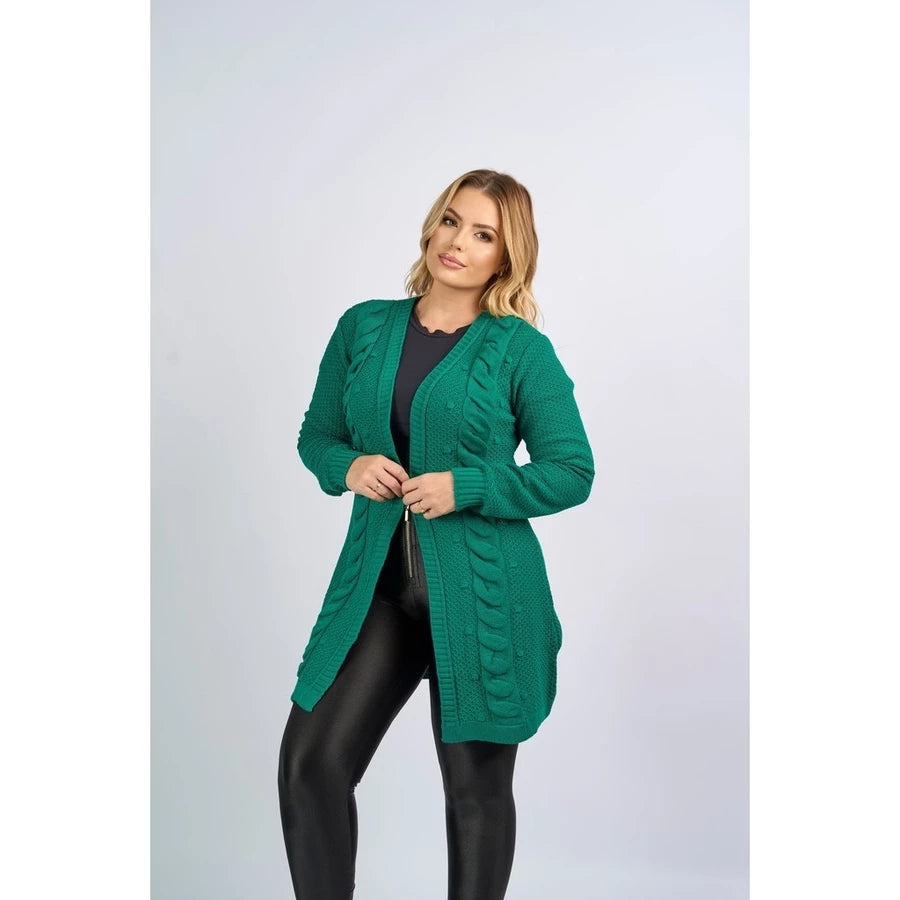Casaco cardigan Aberto Manga Longa tranças Tricô Inverno