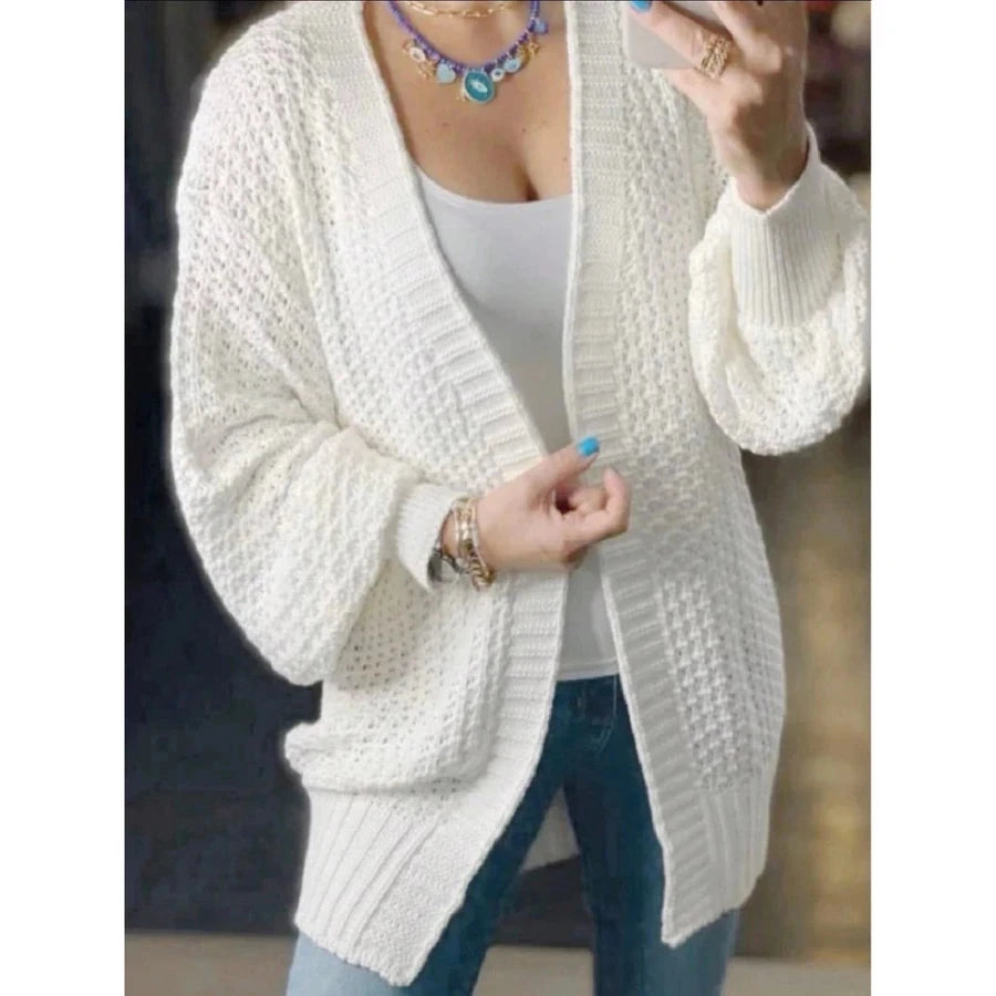 Cardigan Tricô Outono /Inverno Manga longa casaquinho Feminino Simples Glamour