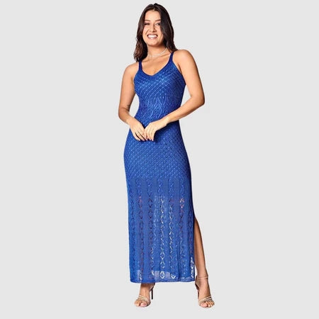 Vestido Longo Feminino Regata Tricot com Fenda Lateral Premium