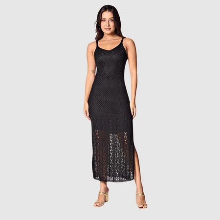 Vestido Longo Feminino Regata Tricot com Fenda Lateral Premium