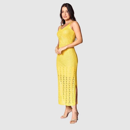 Vestido Longo Feminino Regata Tricot com Fenda Lateral Premium