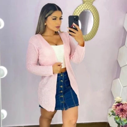 Cardigan Kimono Trico leve e fresco vazadinho para meia estação Feminino Casaco cardigã Manga Longa Alongado
