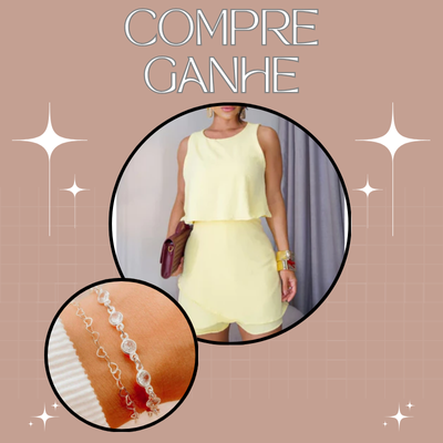 Na compra do Macaquinho Soltinho em Duna com Babados em Camadas e Amarração nas Costas, você ganha um Kit com 2 Pulseiras Prata 925