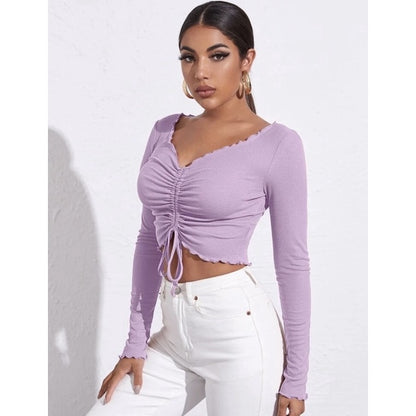 Cropped Feminino Drapeado Gringa  Manga Longa