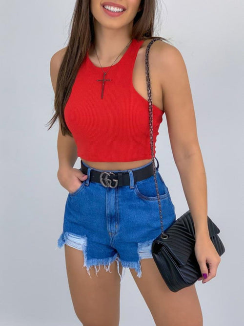 Cropped Blusinha Feminina Simples Básico Regata Liso