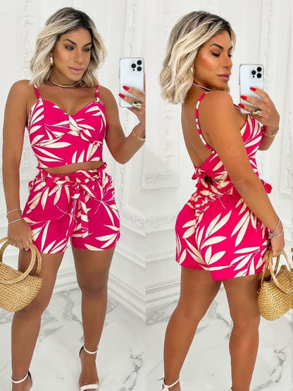Conjunto Feminino Cropped e Short Estampado